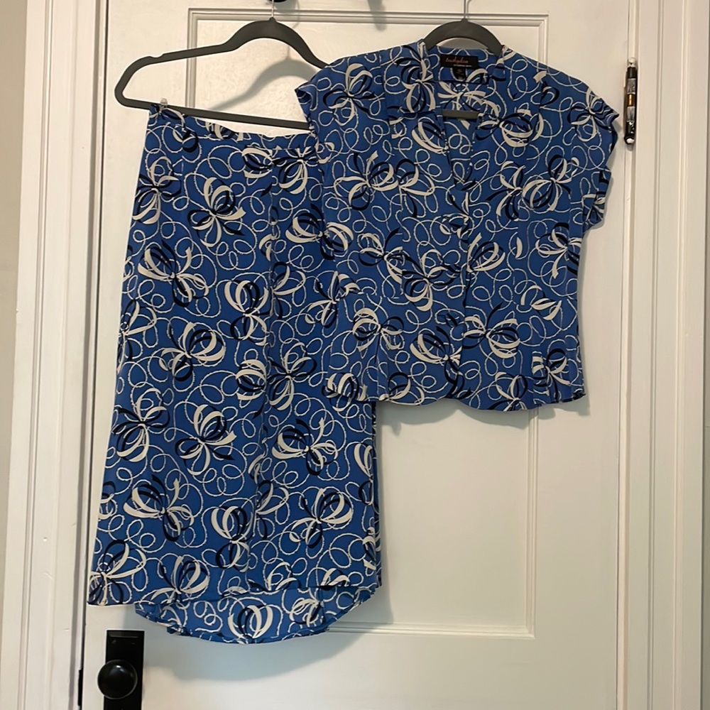 Trashy Diva 100% Silk Blue Bows Bustle Skirt Set